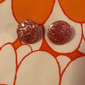 Vintage 60s Mod Pink Glitter clip on Earrings
